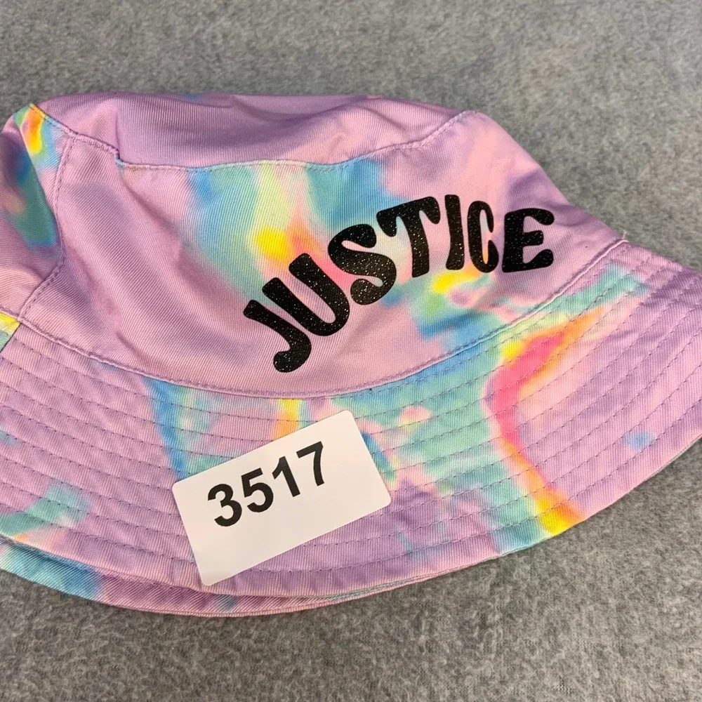 Justice Glitter Logo Girls Purple Tie Dye Bucket Hat Sun Cap OSFM